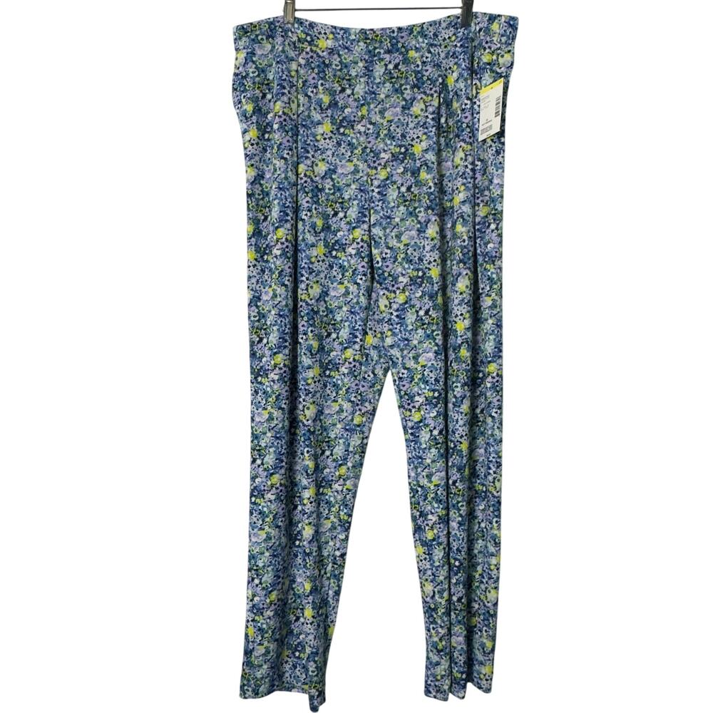 Vintage Laura Scott Colorful Floral Wide Leg Pull On Pants With Pockets 2X NWT